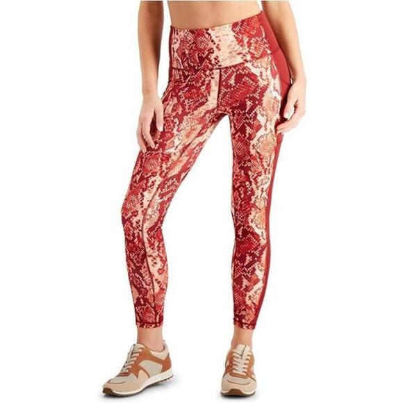 Ideology Pants - Ideology Women's Snakeskin-Print Pull-On High-Rise 7/8 Leggings Red S